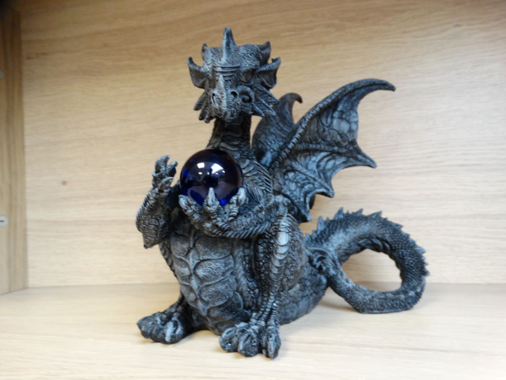Black Dragon Lying With Blue Ball - 24cm