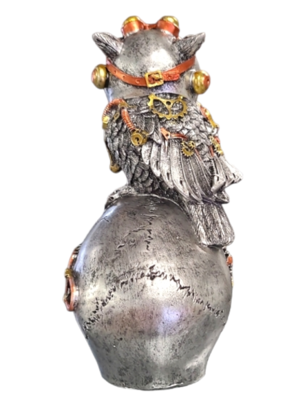 Steampunk Owl With Skull - Silver - 18cm