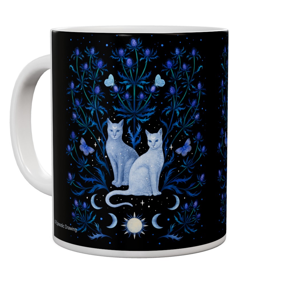 Mug Blue Thistle And Cat
