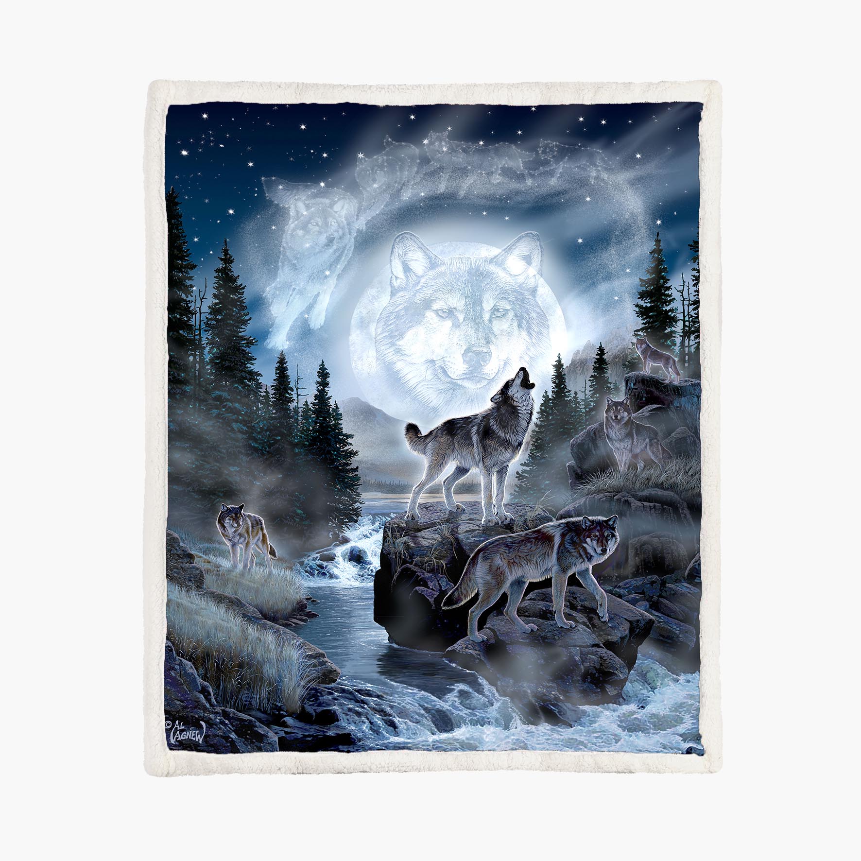 Moon Wolf - Size L - 150x200cm - Fleece Blanket