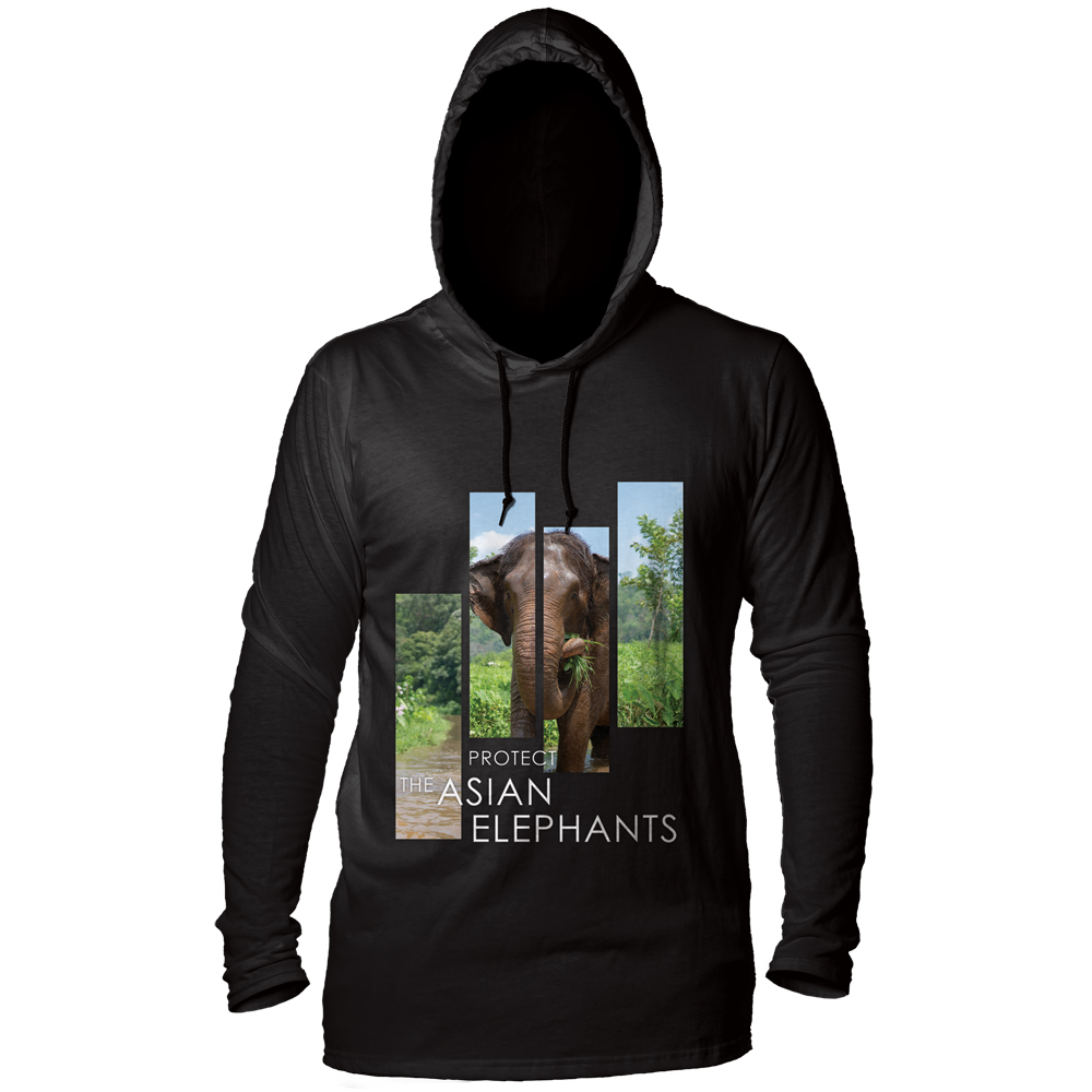 Protect Asian Elephant Split Portrait Black LW Hoodie