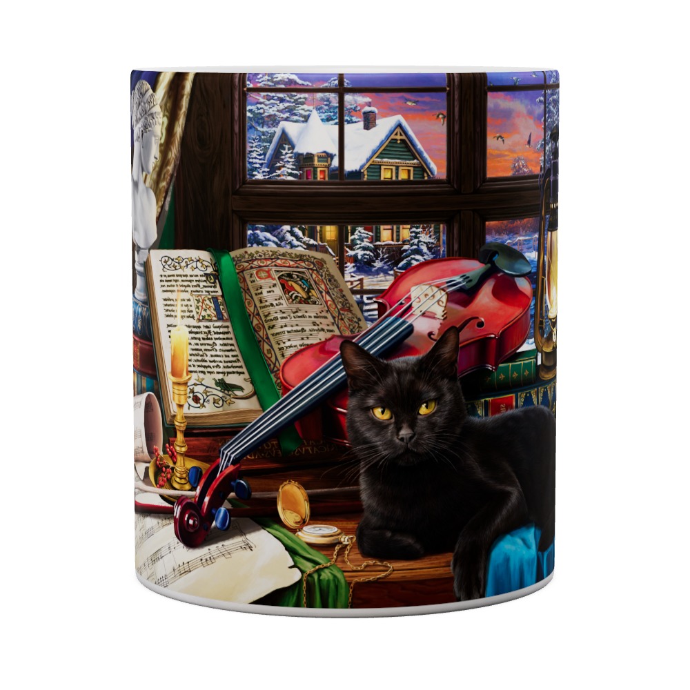 Mug Black Cat And Musical Still Life