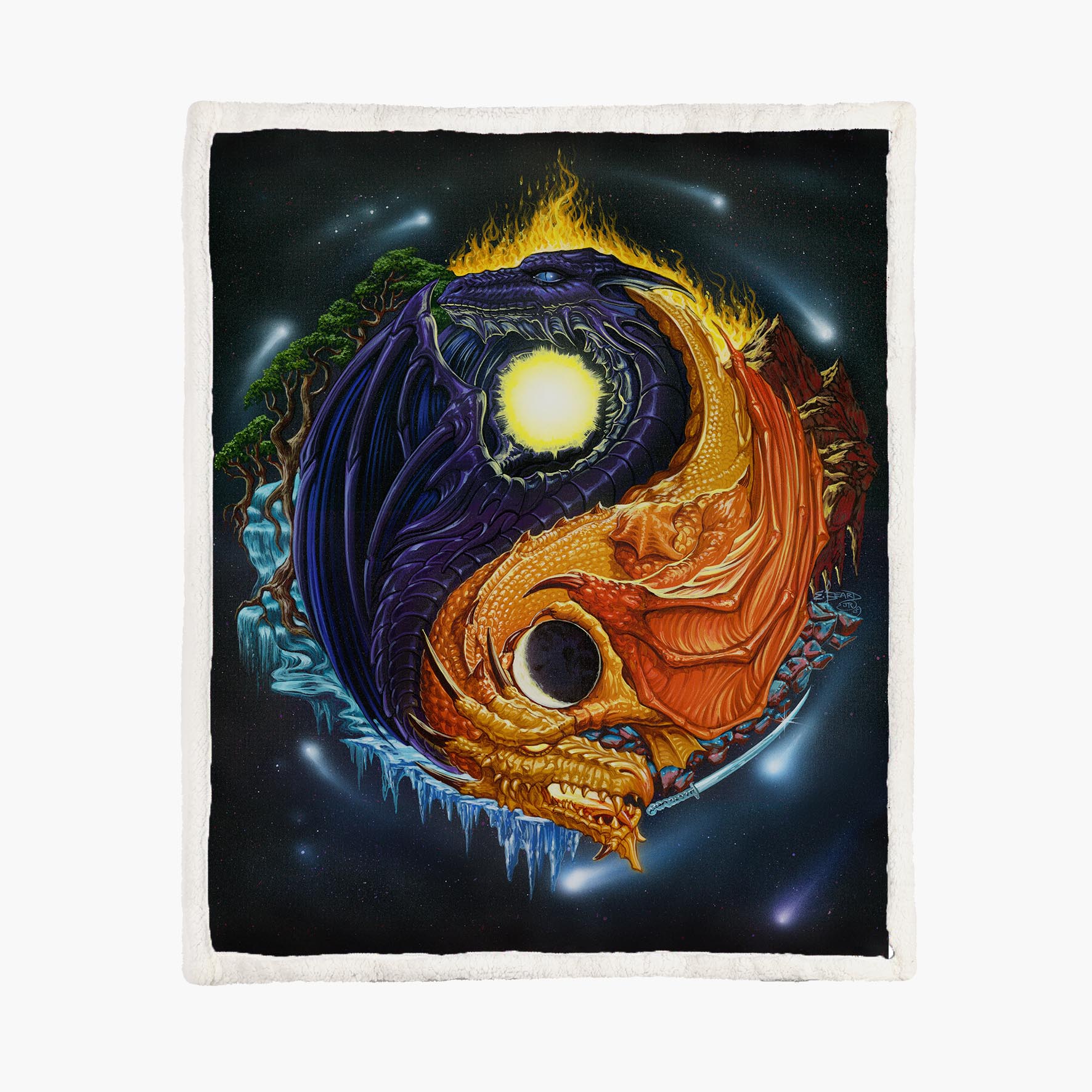 Yin Yang Dragon - Size L - 150x200cm - Fleece Blanket