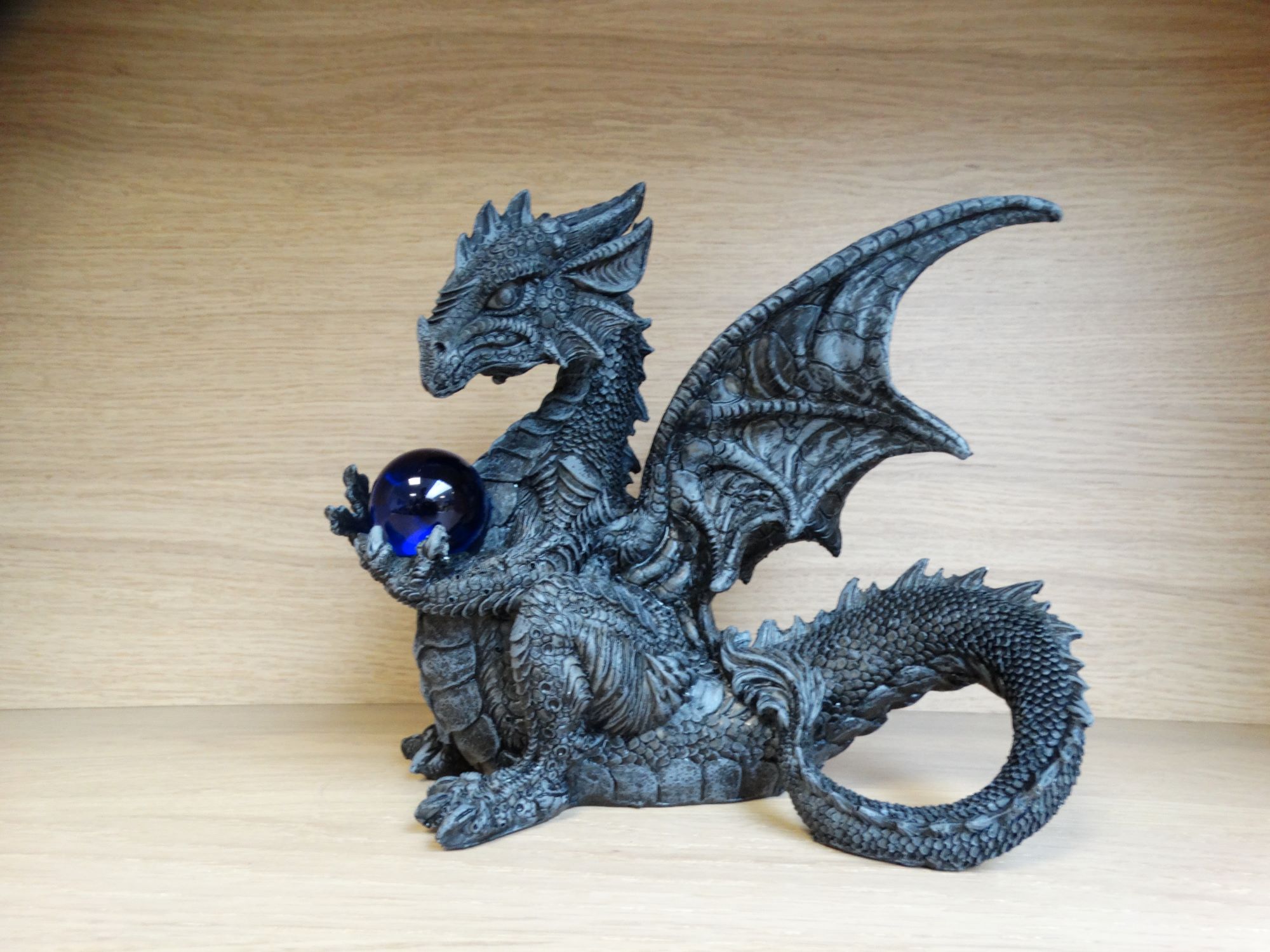 Black Dragon Lying With Blue Ball - 24cm