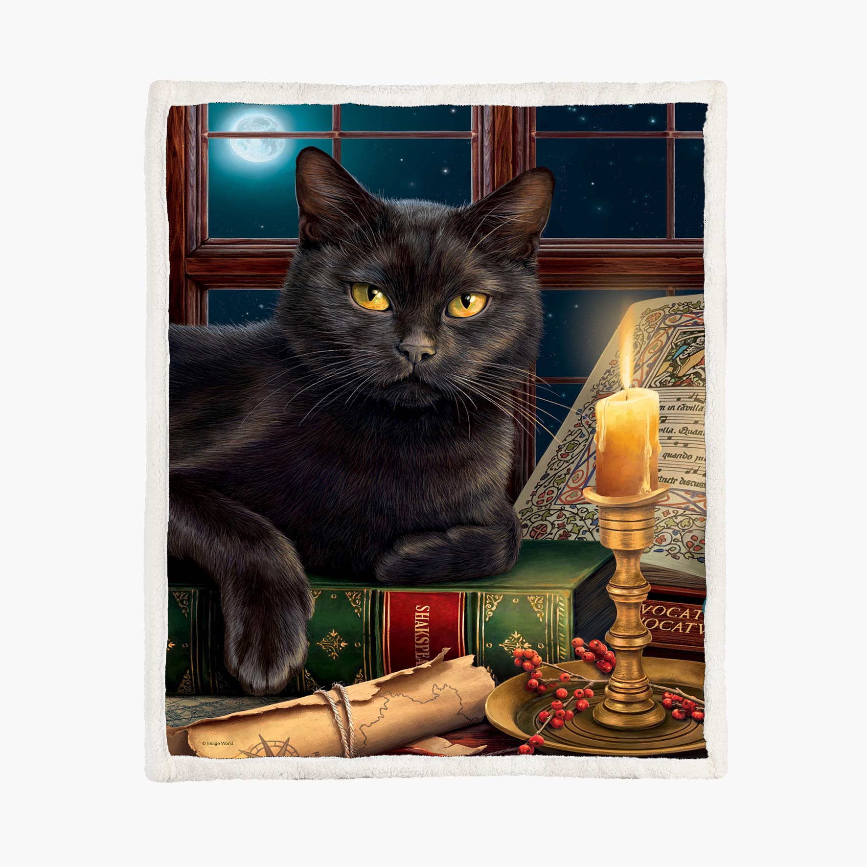 Black Cat By Candlelight - Size L - 150x200cm - Fleece Blanket