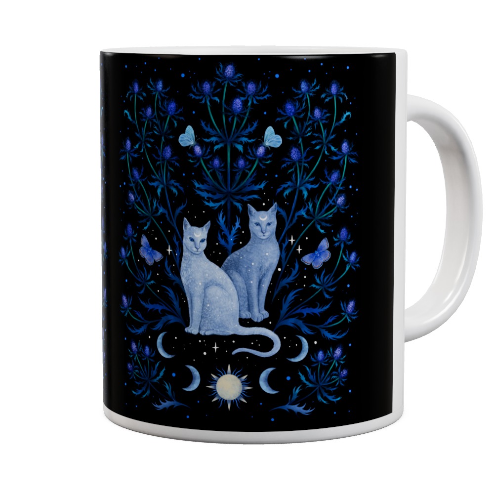 Mug Blue Thistle And Cat