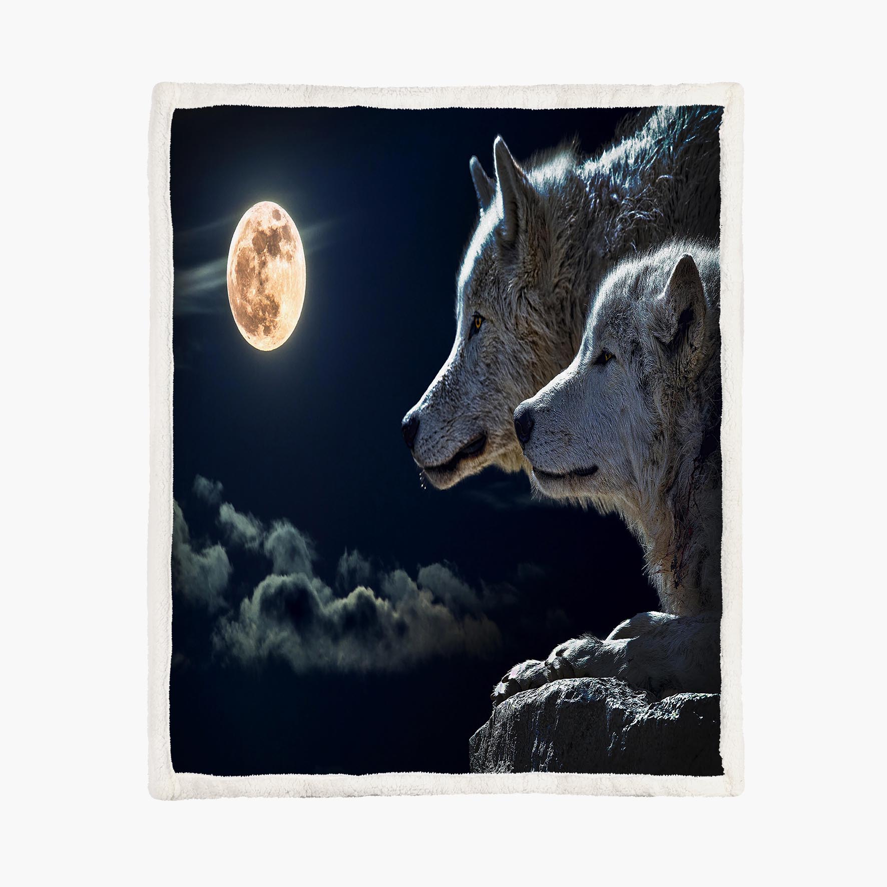 Couple Wolves Moon - Size L - 150x200cm - Fleece Blanket