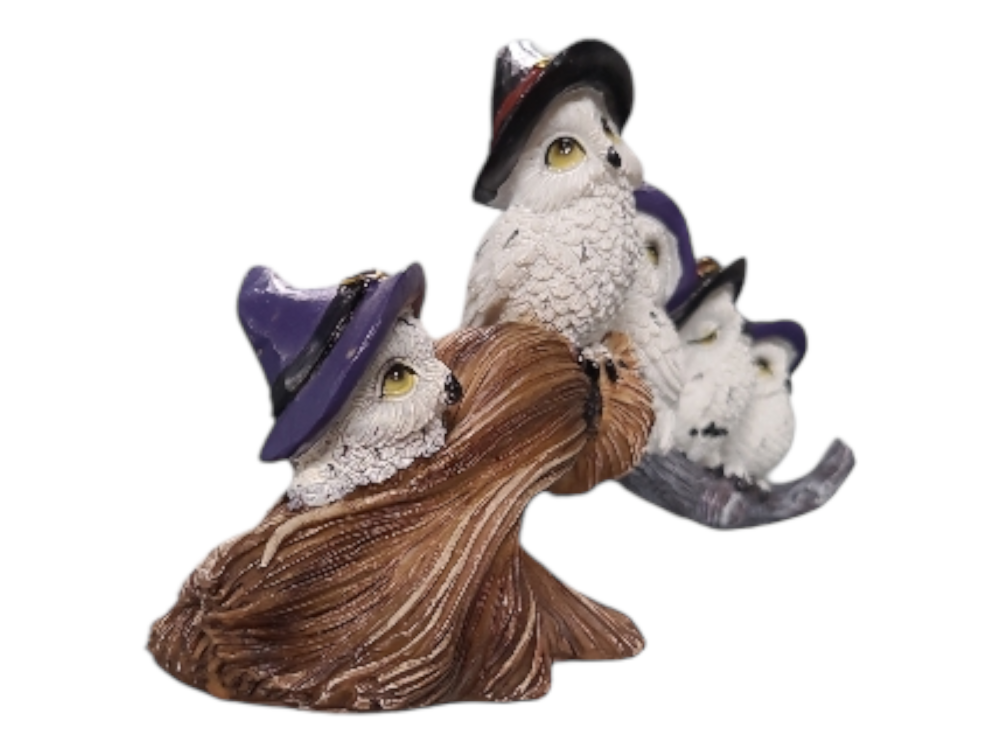 5 Witch Owls Playing On Broomstick - 27cm
