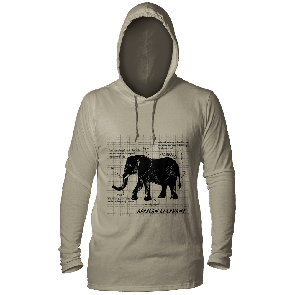 African Elephant Facts Beige LW Hoodie