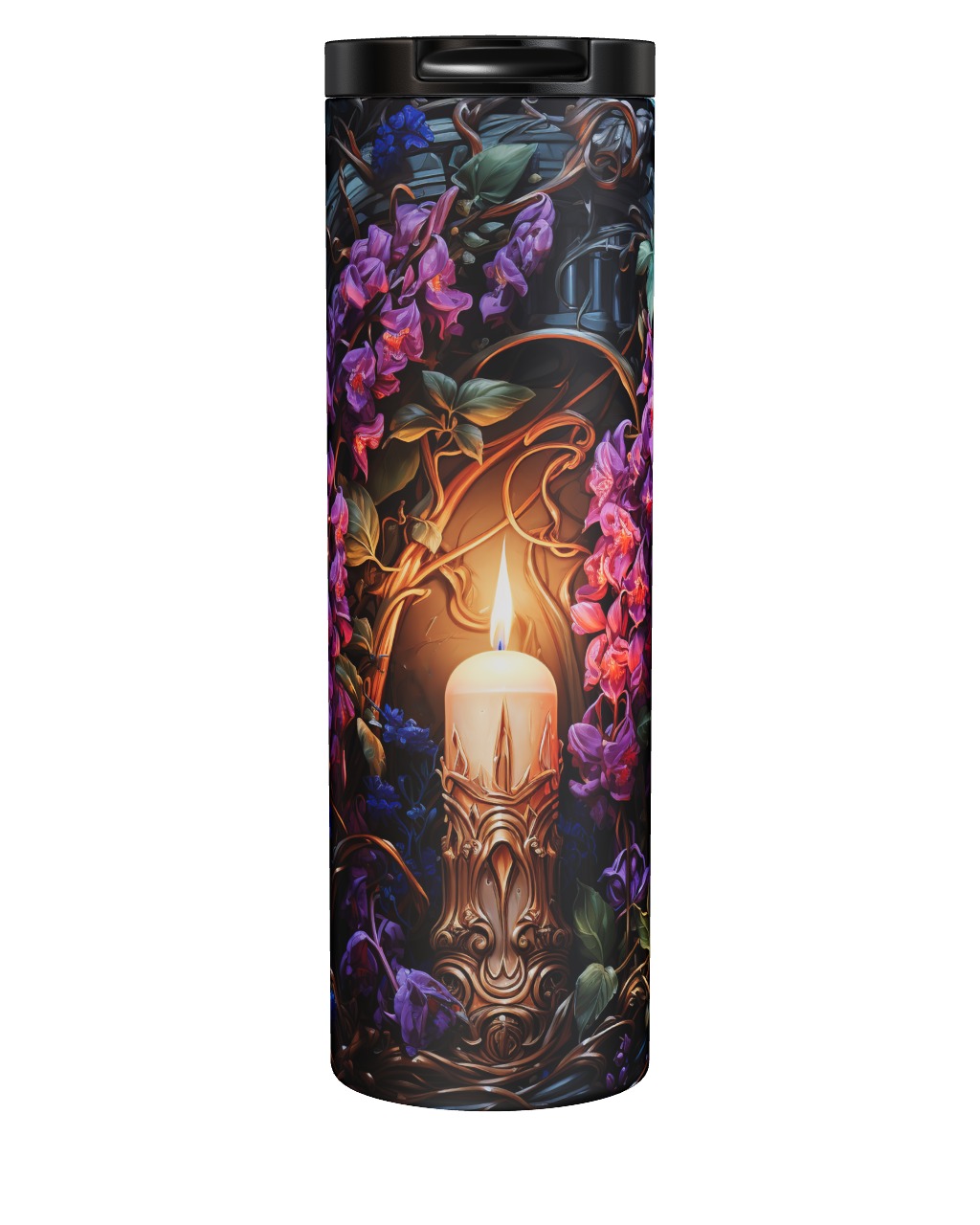 Candle With Purple Flowers Tumbler