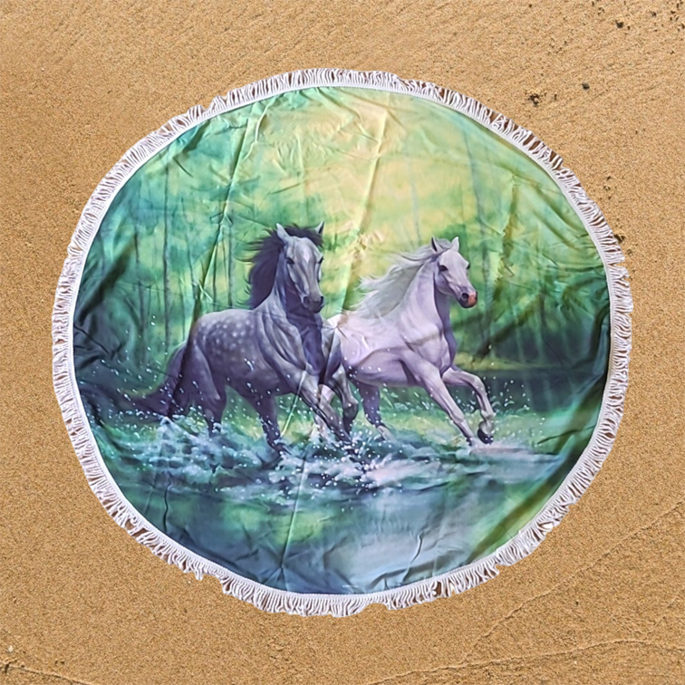 Spring Horses Beach Towel Round 150cm