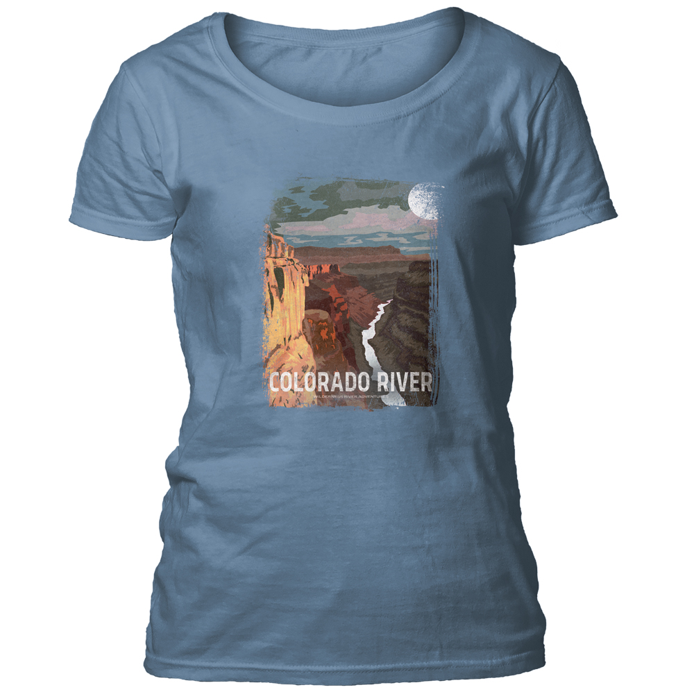 Colorado River Retro Poster Blue Scoop-Neck T-shirt