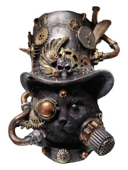 Black Cat Head Steampunk With Hat - 22cm