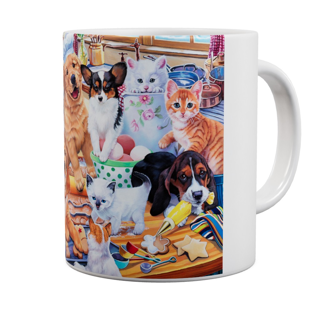 Mug Puppies And Kittens In The Kitchen