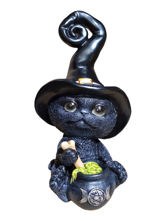 Black Cat Wizard With Cauldron - 11*11*18cm