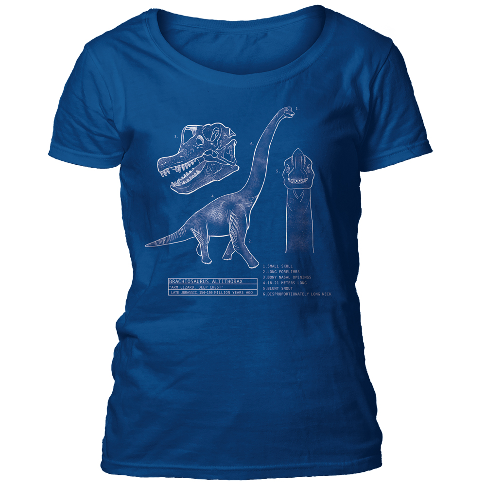 Brachiosaurus Blueprint Blue Scoop-Neck T-shirt