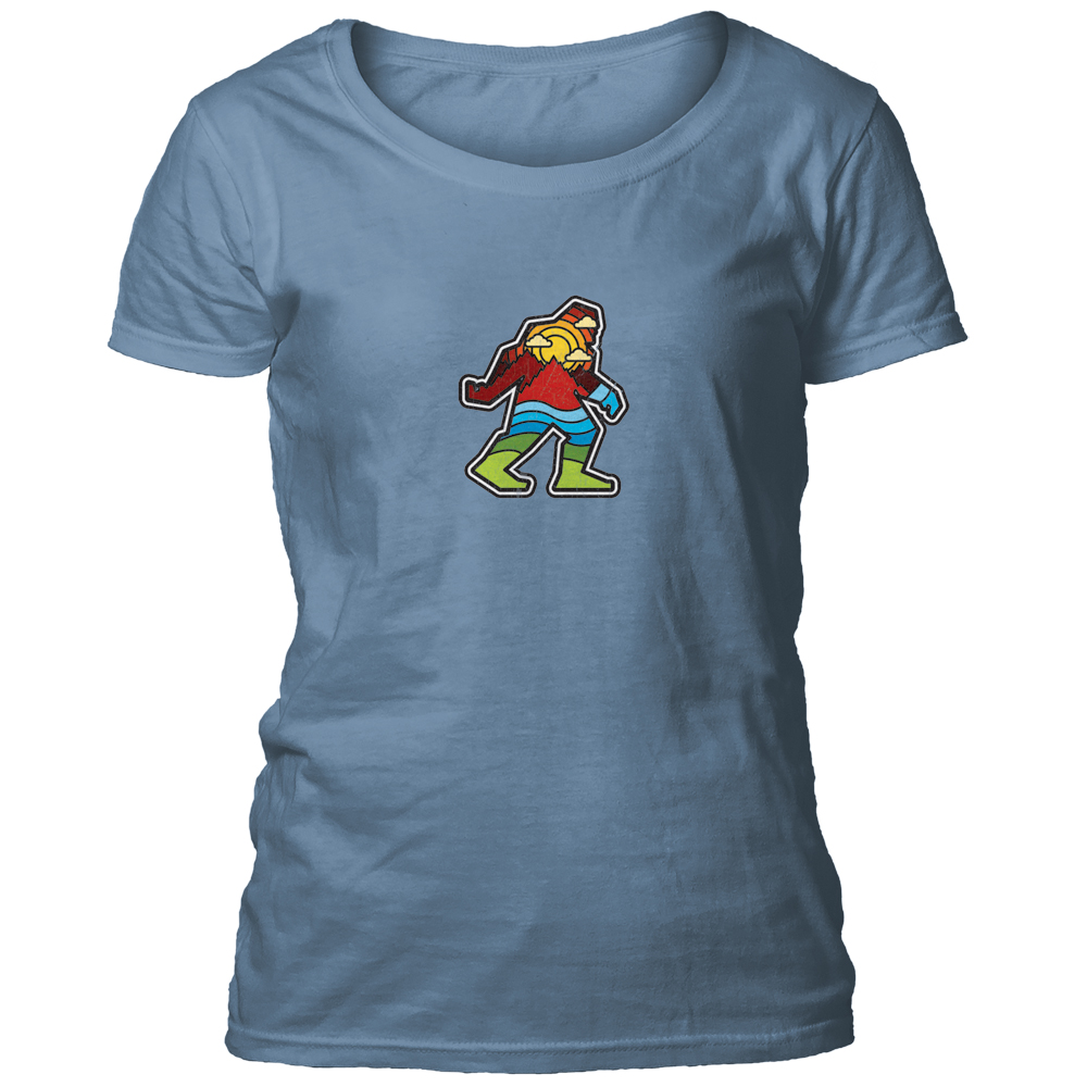Bigfoot Retro Silhouette Blue Scoop-Neck T-shirt