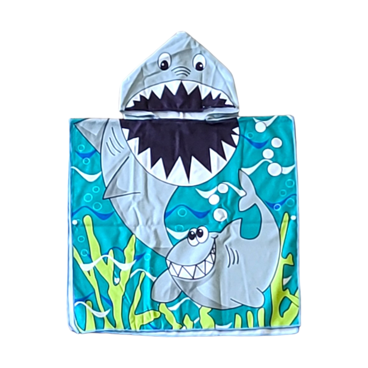 Shark Green Poncho de plage pour enfants