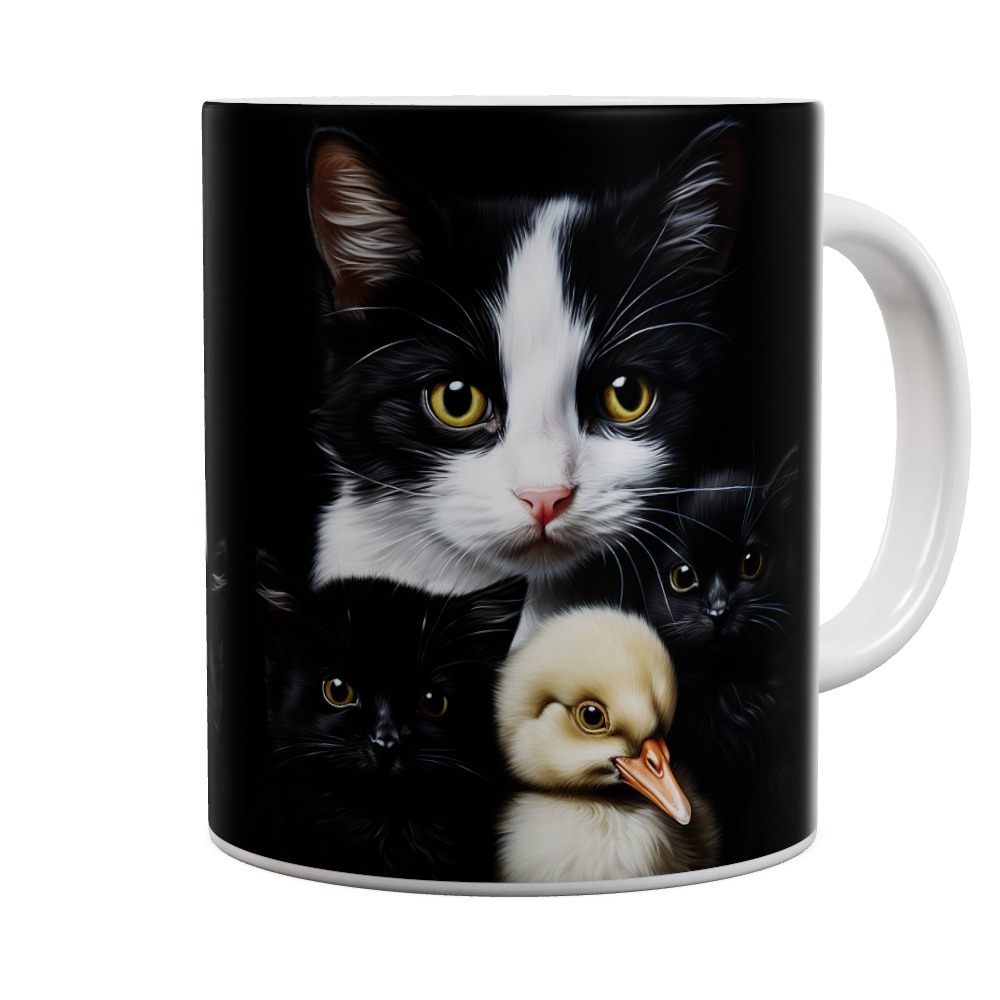 Mom Cat And Kittens Portrait Mug