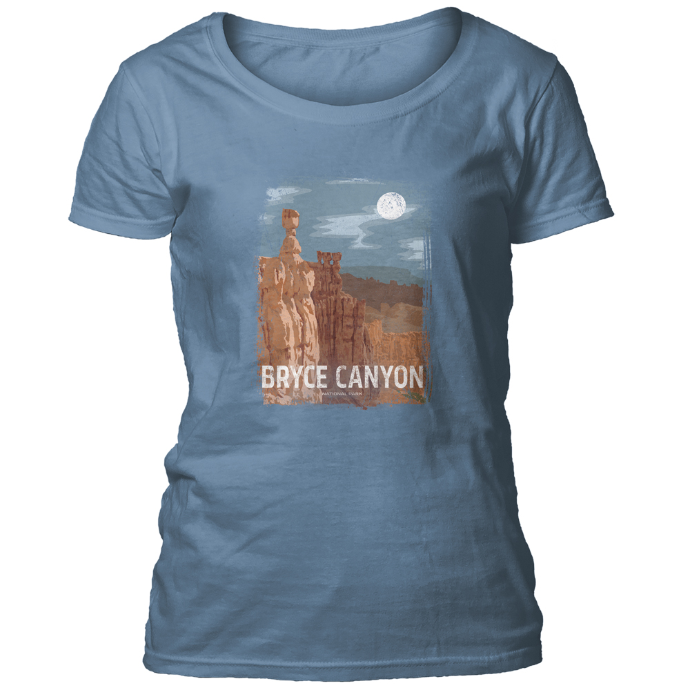 Bryce Canyon Retro Poster Blue Scoop-Neck T-shirt