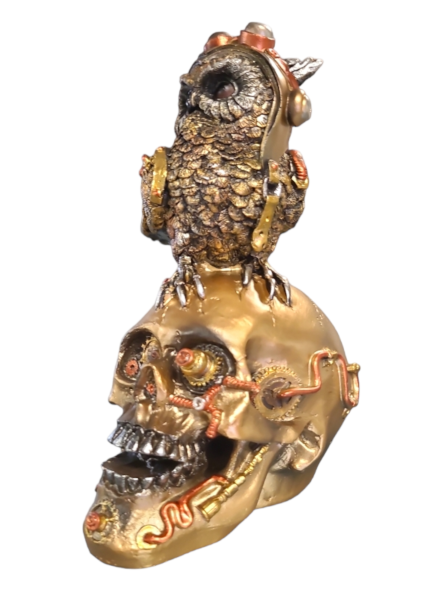 Steampunk Owl With Skull - Gold - 18cm