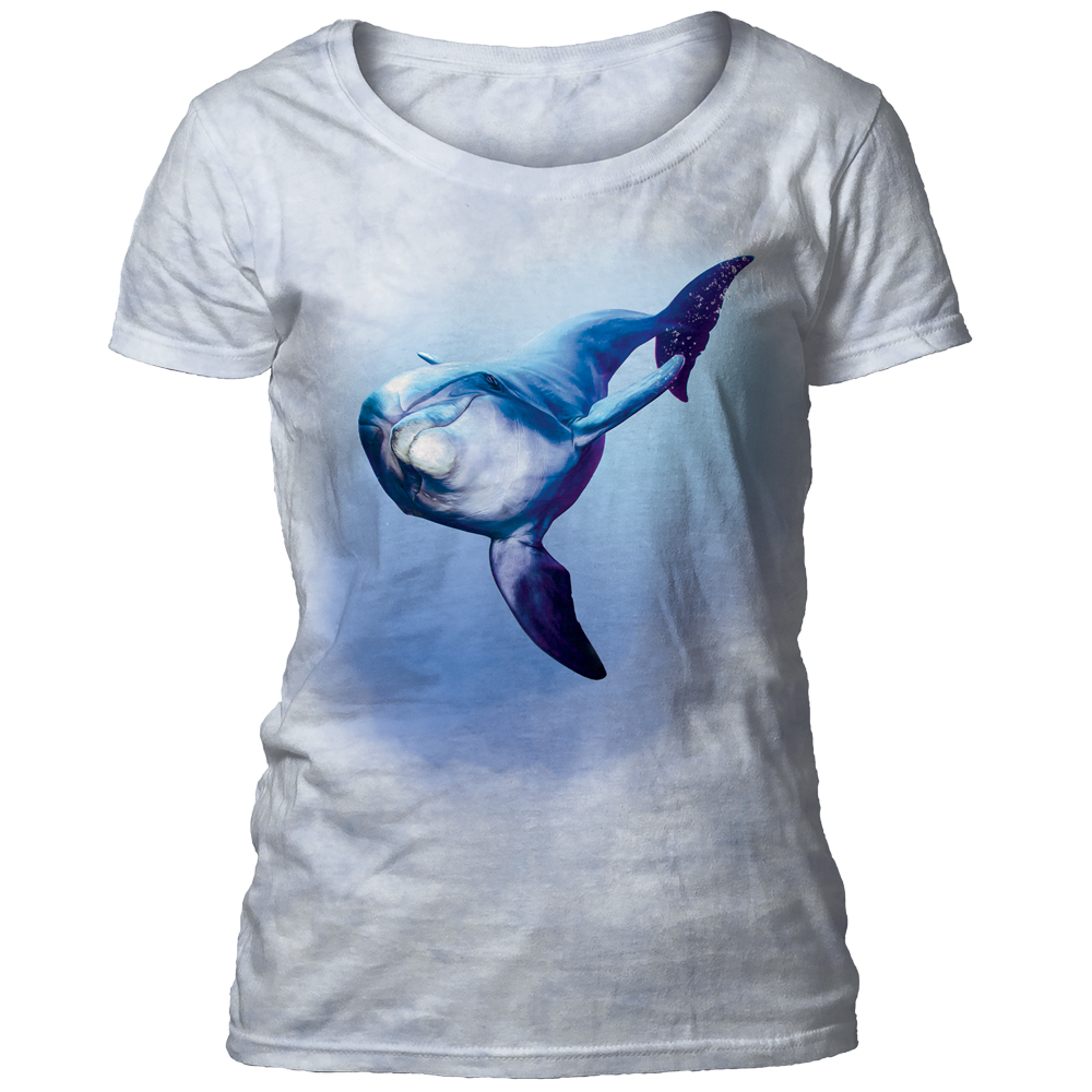Curious Dolphin Ice Blue Scoop T-shirt