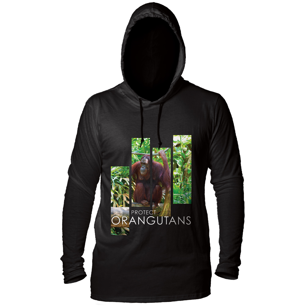 Protect Orangutan Split Portrait Black LW Hoodie
