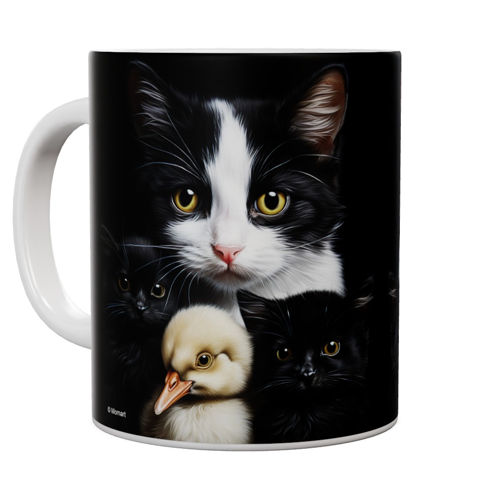 Mom Cat And Kittens Portrait Mug