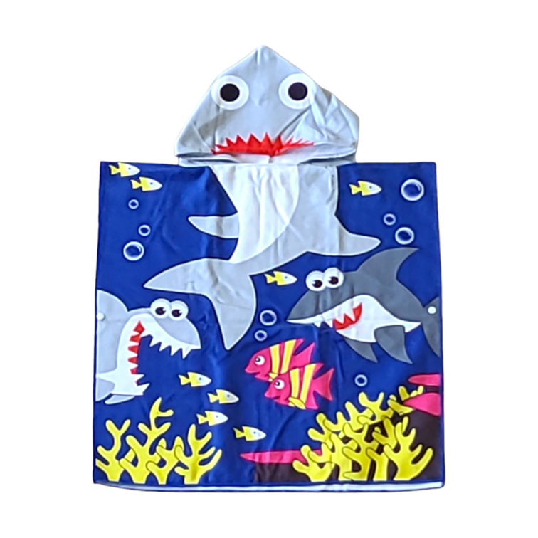 Shark Blue Poncho de playa para niños
