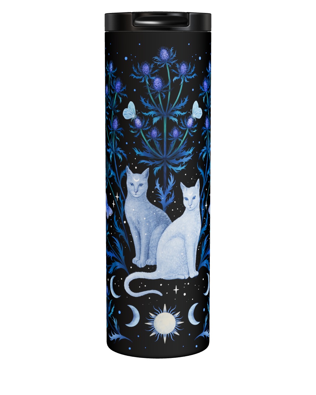 Blue Thistle And Cat Tumbler