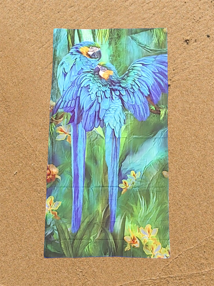 Gold Blue Macaws Strandlaken 90x180cm